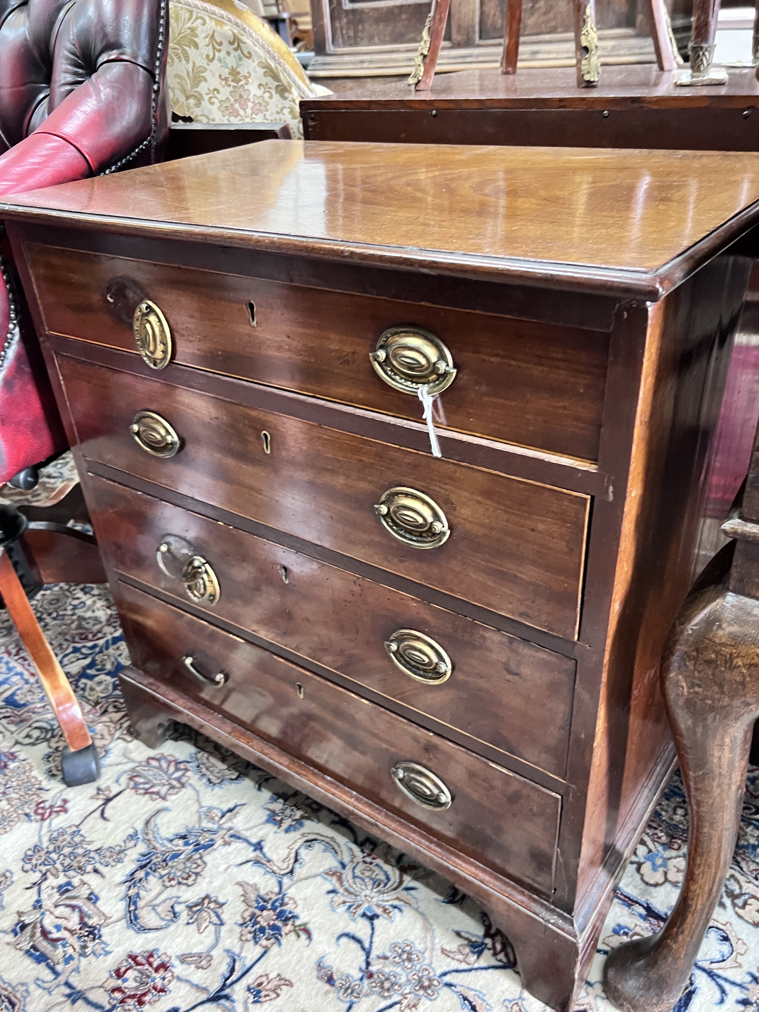 A small 19th century and later mahogany four drawer chest (altered), width 66cm, depth 41cm, height 73cm